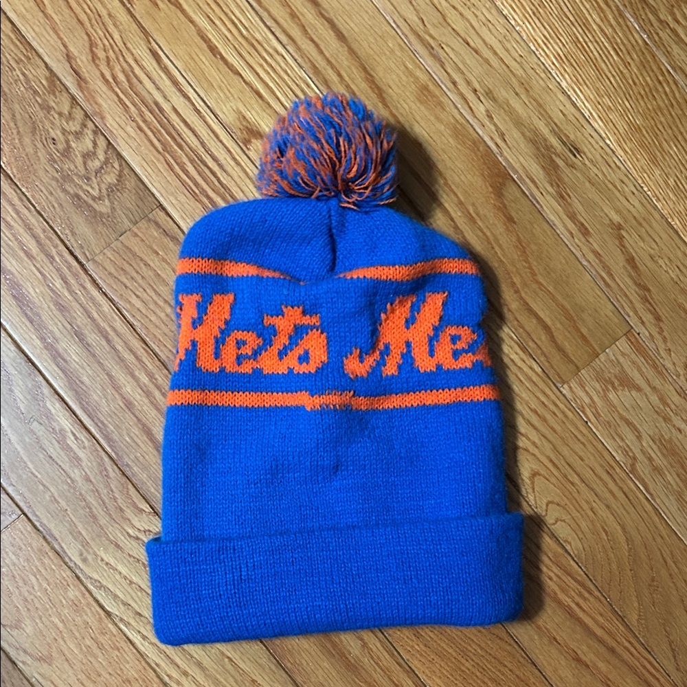New York Mets - Adult Knit Pom Pom Beanie Hat in Blue and Orange